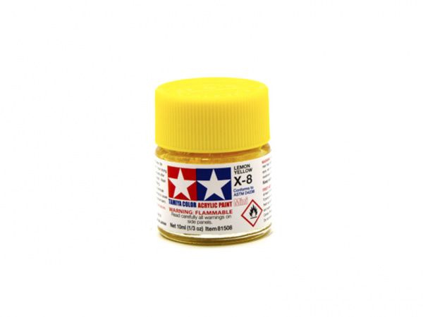 X-8 Lemon Yellow gloss, acrylic paint mini 10 ml. (Лимонный Жёлтый глянцевый) Tamiya 81508