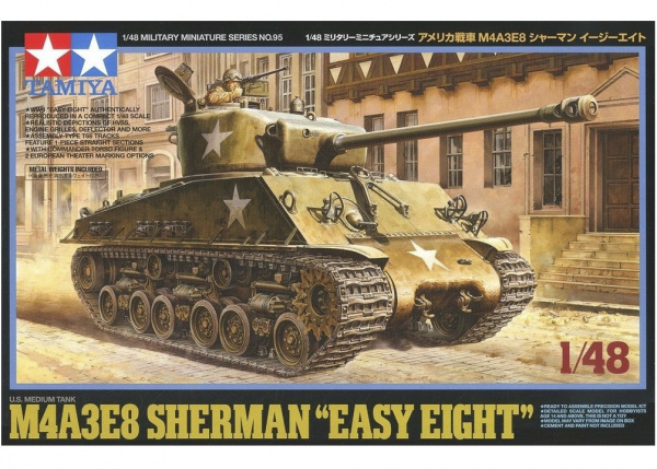 32595 Tamiya Американский средний танк M4A3E8 Sherman "Easy Eight" с фигурой командира (1:48)