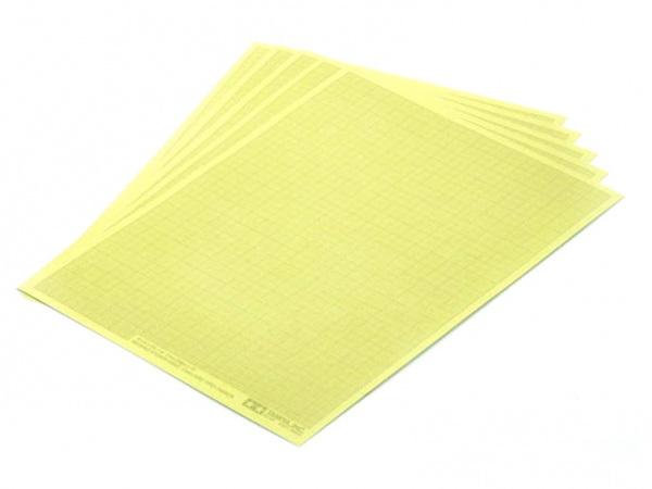 87129 Tamiya Самоклеящаяся маскирующая бумага c миллиметровой разметкой, 5 листов