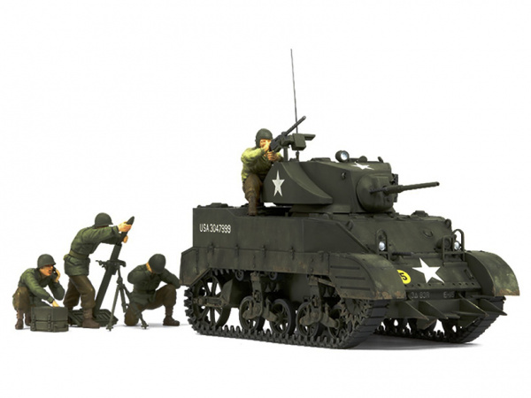 35313 Tamiya Американский легкий танк М5А1 с фигурой пулеметчика и тремя минометчиками. (1:35)