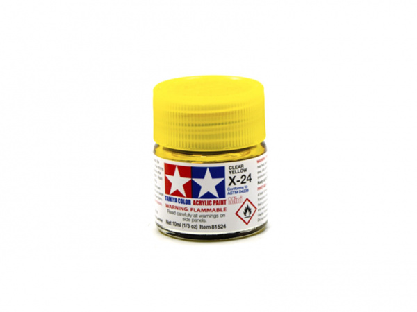 X-24 Clear Yellow gloss, acrylic paint mini 10 ml. (Жёлтый Прозрачный глянцевый) Tamiya 81524