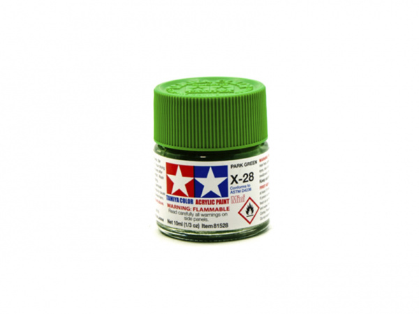 X-28 Park Green gloss, acrylic paint mini 10 ml. (Травянистый Зелёный глянцевый) Tamiya 81528