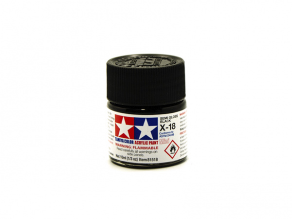 X-18 Semi-Gloss Black, acrylic paint mini 10 ml. (Чёрный полуматовый) Tamiya 81518