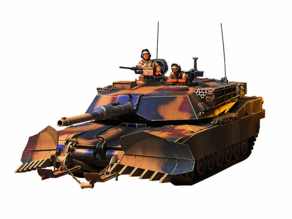 35158 Tamiya Американский танк M1A1 Abrams с минным траллом и 2 фигурами танкистов (1:35)