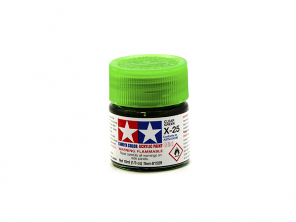 X-25 Clear Green gloss, acrylic paint mini 10 ml. (Зелёный Прозрачный глянцевый) Tamiya 81525