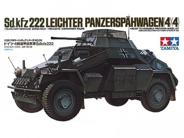 35051 Tamiya Немецкий легкий бронеавтомобиль Sd.kfz 222 с 1 фигурой (1:35)