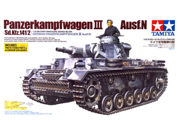 35290 Tamiya Немецкий средний танк Pz.Kpfw III Ausf N c металлическим стволом и одной фигурой (1:35)